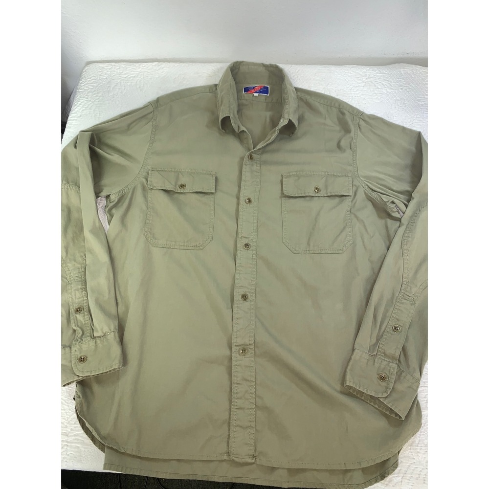 Best Made Co Mens XL Long Sleeve Button Down Utility Shirt Khaki Green Cotton